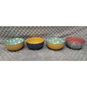 Set Of 4 Selamica Ceramic Bowls 5.5" Geometric Soup Cereal Deep Colorful Pattern